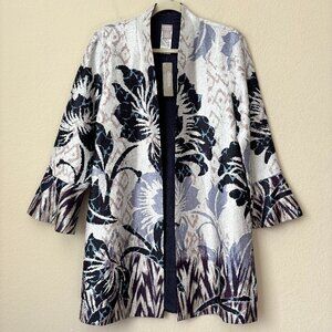 Chico’s NEW Travelers Reversible Navy Floral Crushed Longline Jacket